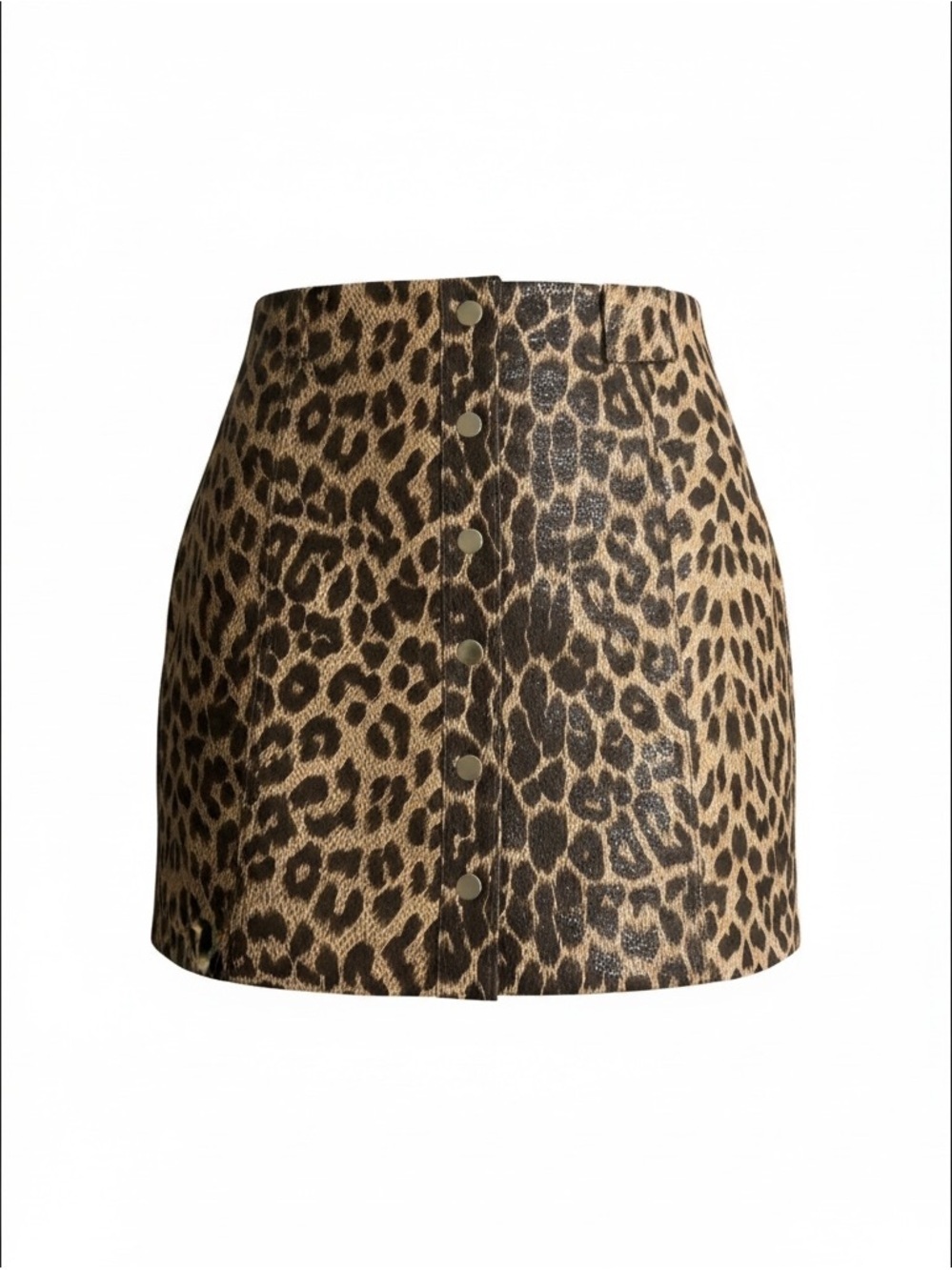 Button-Front Leopard Print Mini Skirt - Brown/Black